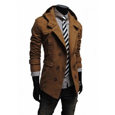 Men's Solid Casual Trench coat,Cotton Blend Long Sleeve-Black / Brown / Yellow / Tan