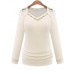Women's Casual/Daily Simple Fall T-shirt,Solid Round Neck Long Sleeve White / Black Cotton Opaque